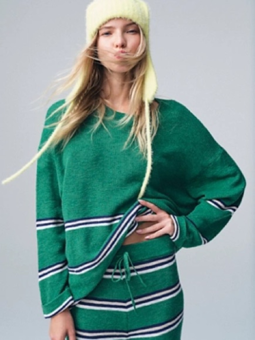 Free People Beach Mariner Stripe Sweater Women’s Size M Oversized Cuffed Sleeves